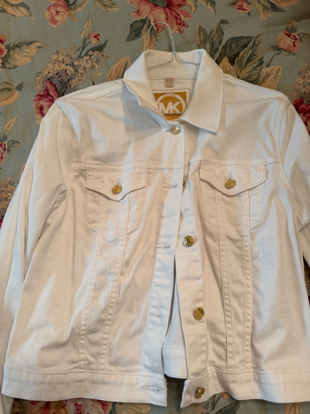 Michael Kors White Shirt Jacket with Gold Logo Patch